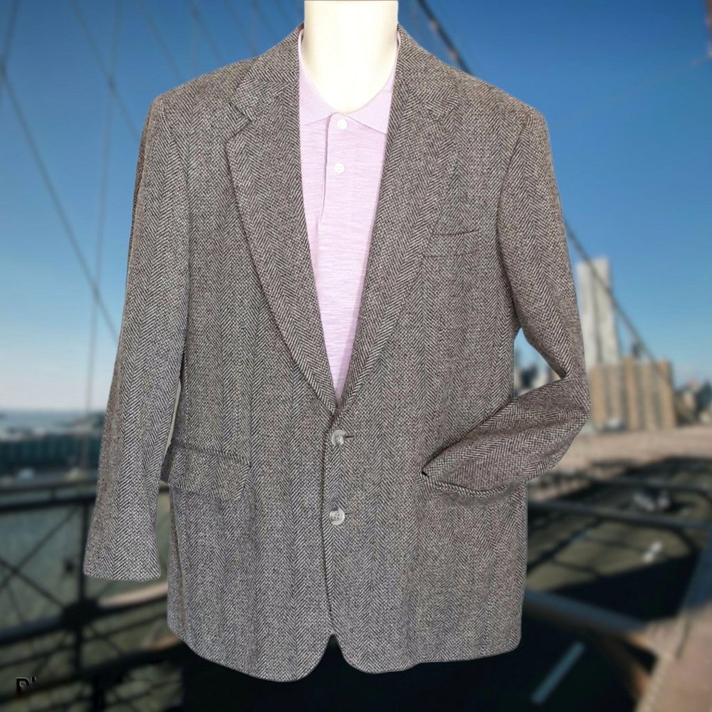 Vintage HAGGAR Gray Wool Herringbone Sport Coat Blazer